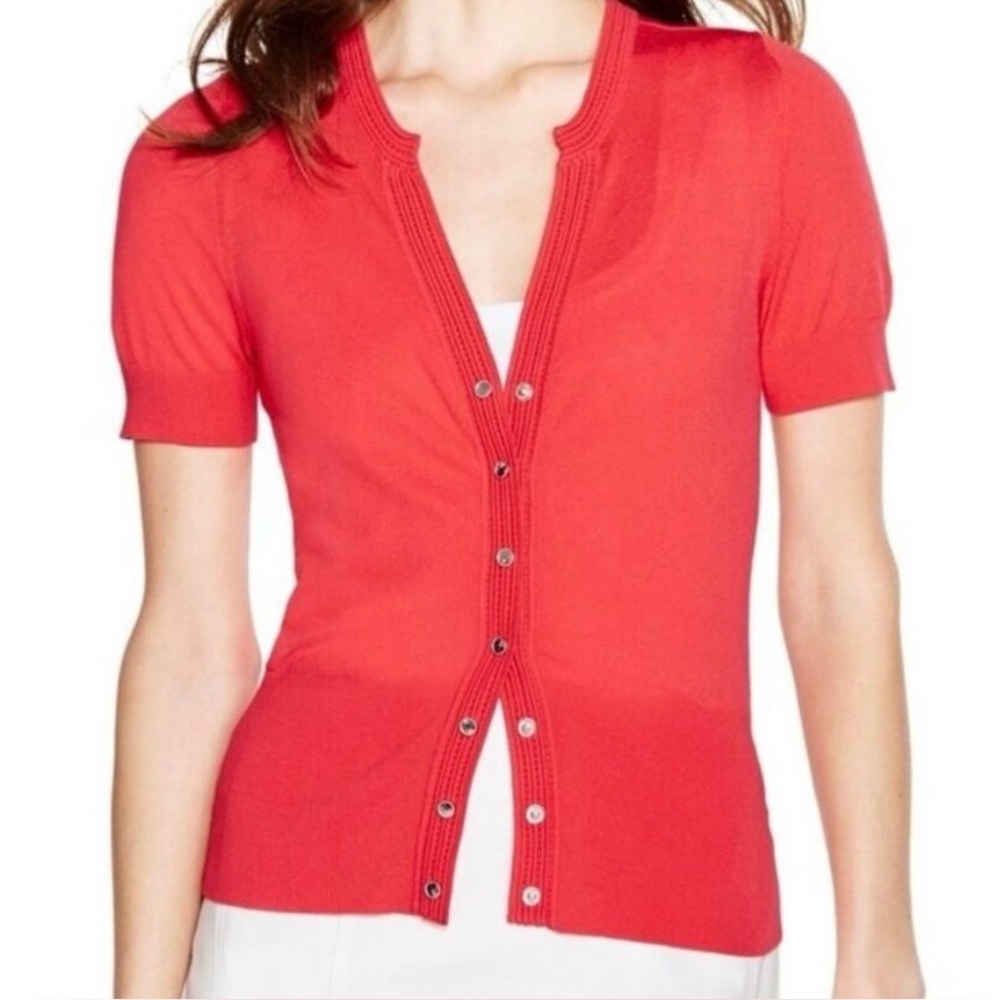 🍊White House Black Market Cardigan Short Sleeve Reddish Orange Size Large
